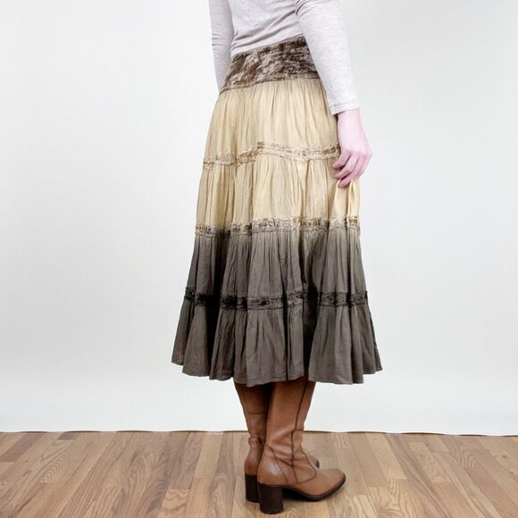 Vintage 90s Y2K Tiered Midi Skirt Gypsy Boho Cowgirl Western Bohemian Whimsigoth - Picture 3 of 11